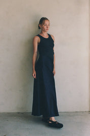 a.ren - Satin Maxi Skirt | Black