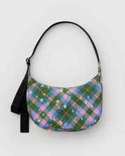 Baggu - Medium Nylon Crescent Bag | Green Star Plaid