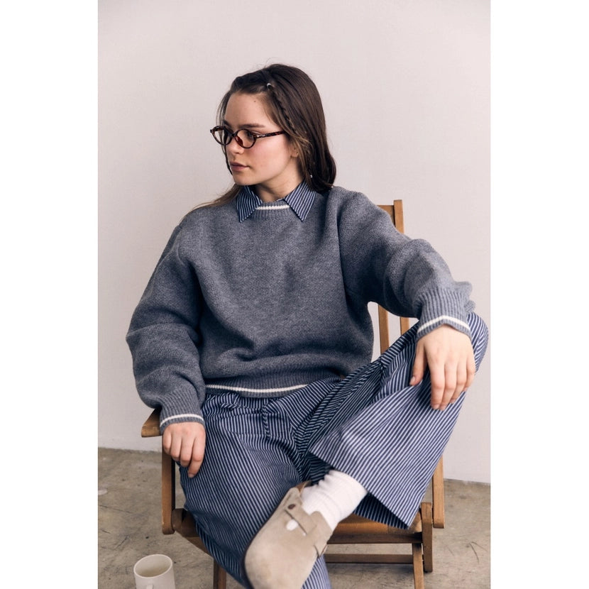 Blank Lab - Contrast Color Sweather Top | Heather Grey/White