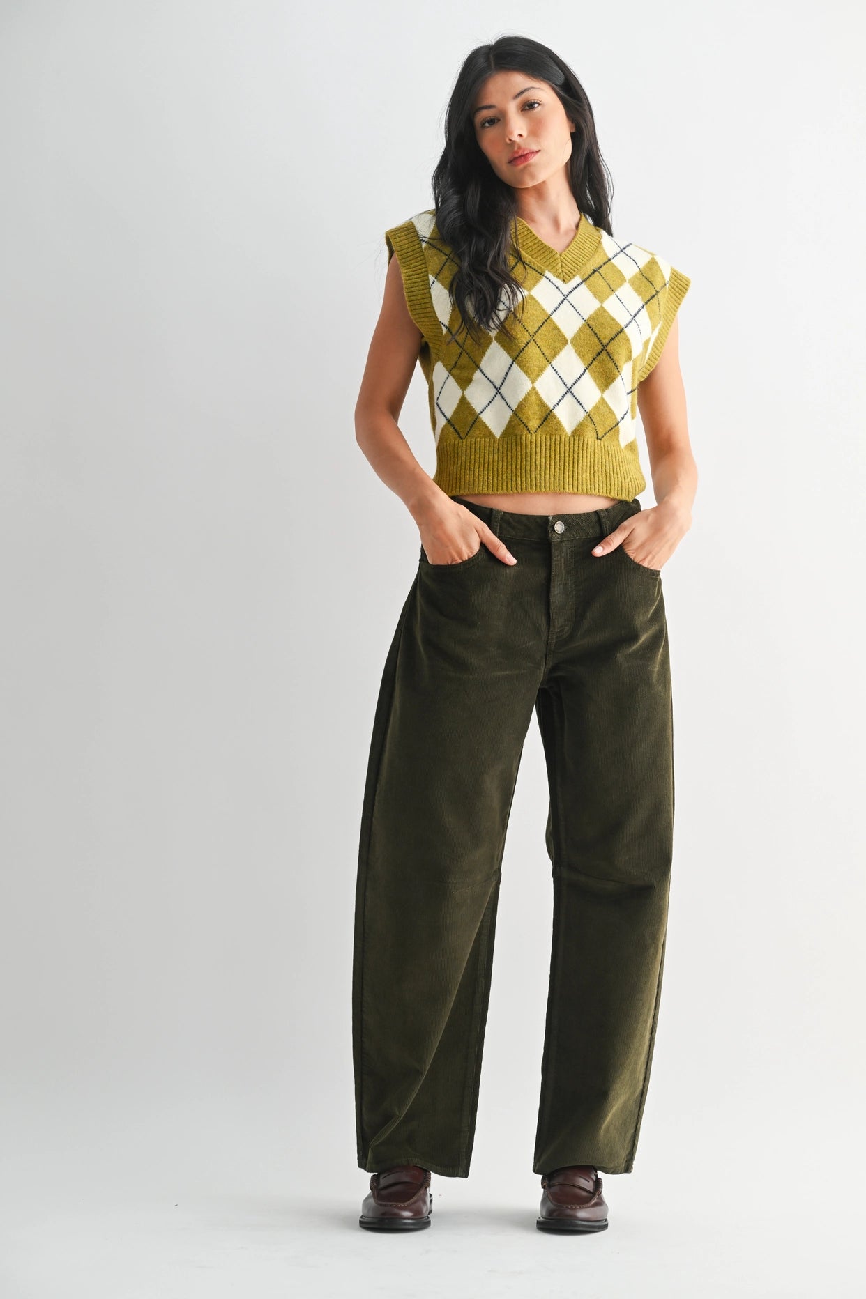 Just Black Denim - Corduroy Barrel Jean | Dark Olive