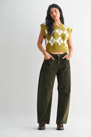 Just Black Denim - Corduroy Barrel Jean | Dark Olive