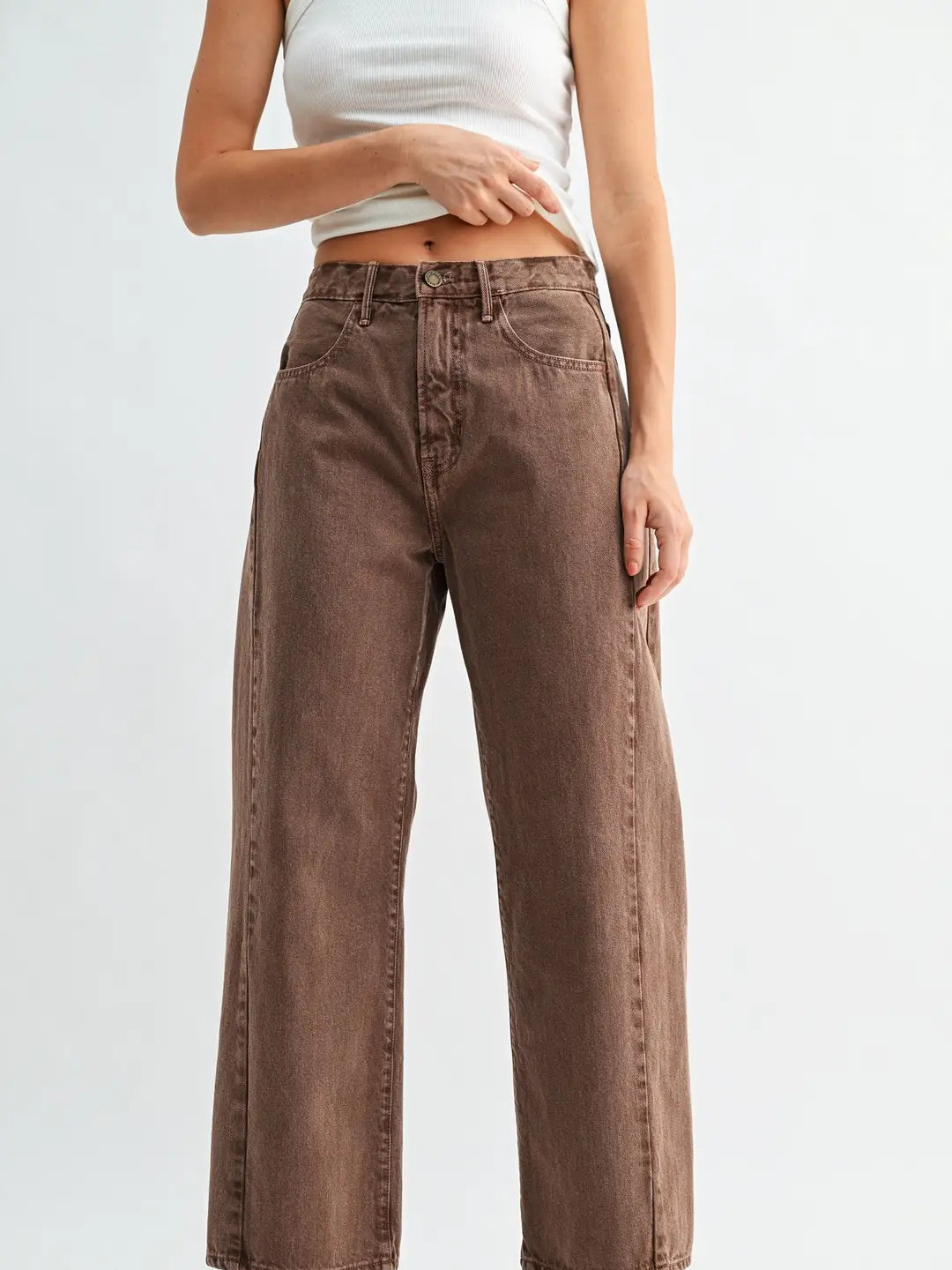 Just Black Denim - HR Twist Seam Barrel Jean | Vintage Brown