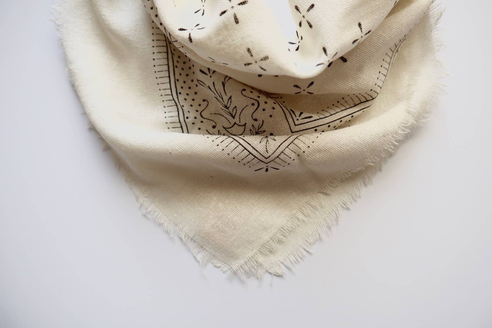 Eco Raw Studio - Classic Print Naturally Dyed Bandana | Cream with Black Ink