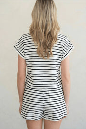 ELLE GREY - Striped Cap Sleeve Polo Shirt | Navy Stripe