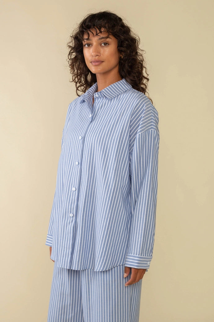 NLT - Delano Striped Oversized Button Down Shirt | Sky & Ivory (Extended Sizes)