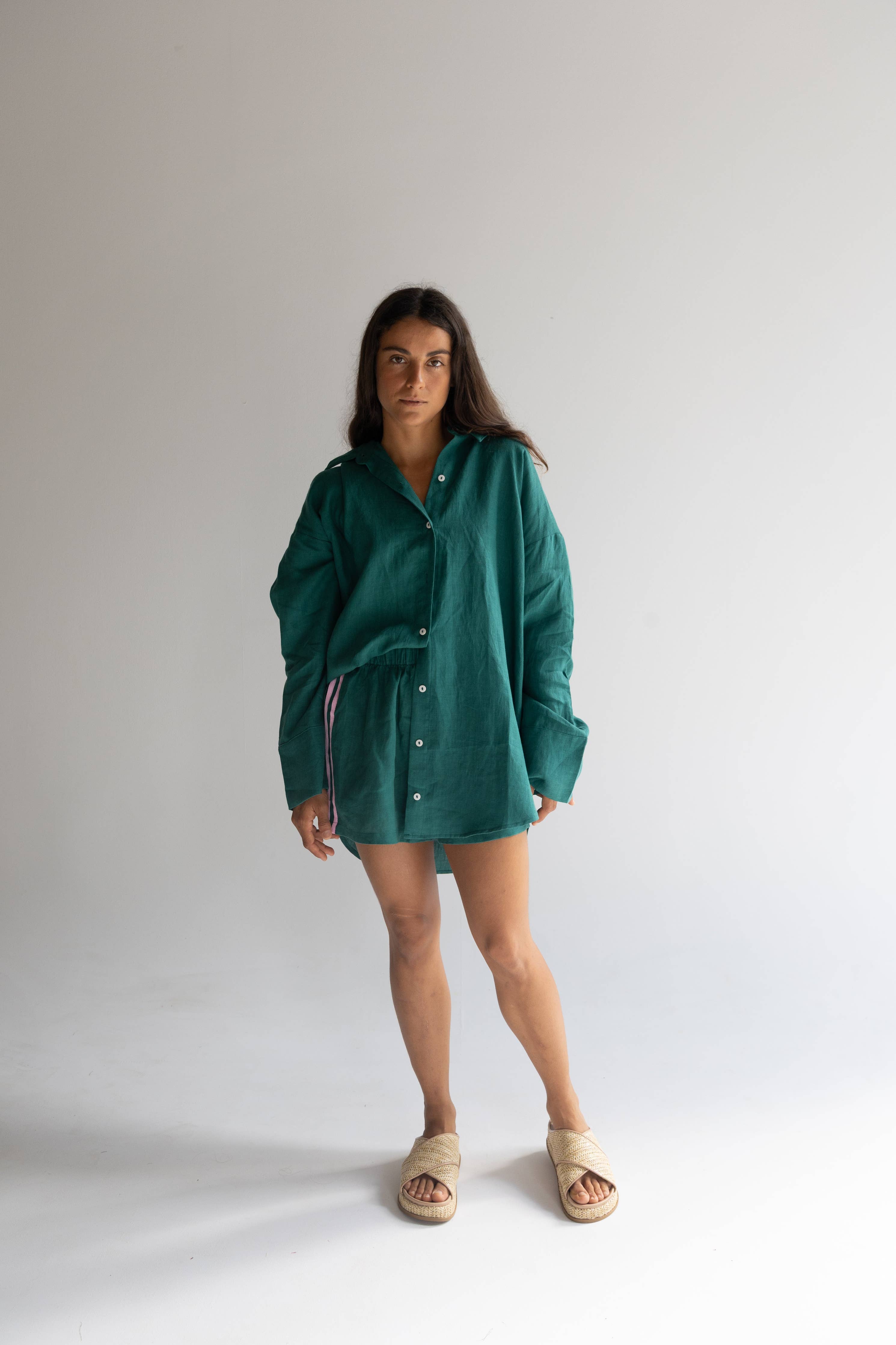 LOCOLINEN - Linen Short | Bottle Green