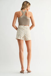 Just Black Denim - High Rise Utility Cargo Short | Flower Print