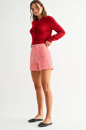 Just Black Denim - High Rise Utility Cargo Short | Red Gingham