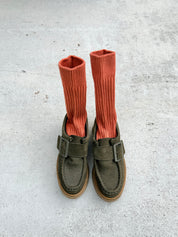 Billy Bamboo - Ribbed Cotton High Socks | Rusty Orange