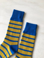 Billy Bamboo - Makino Pop Stripe High Socks | Olive Indigo
