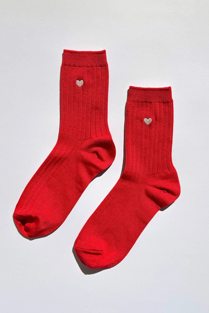 Le Bon Shoppe - Embroidered Her Socks | Classic Red