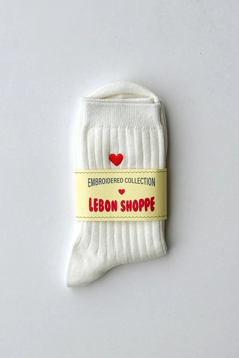 Le Bon Shoppe - Embroidered Her Socks | Classic White