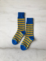 Billy Bamboo - Makino Pop Stripe High Socks | Olive Indigo