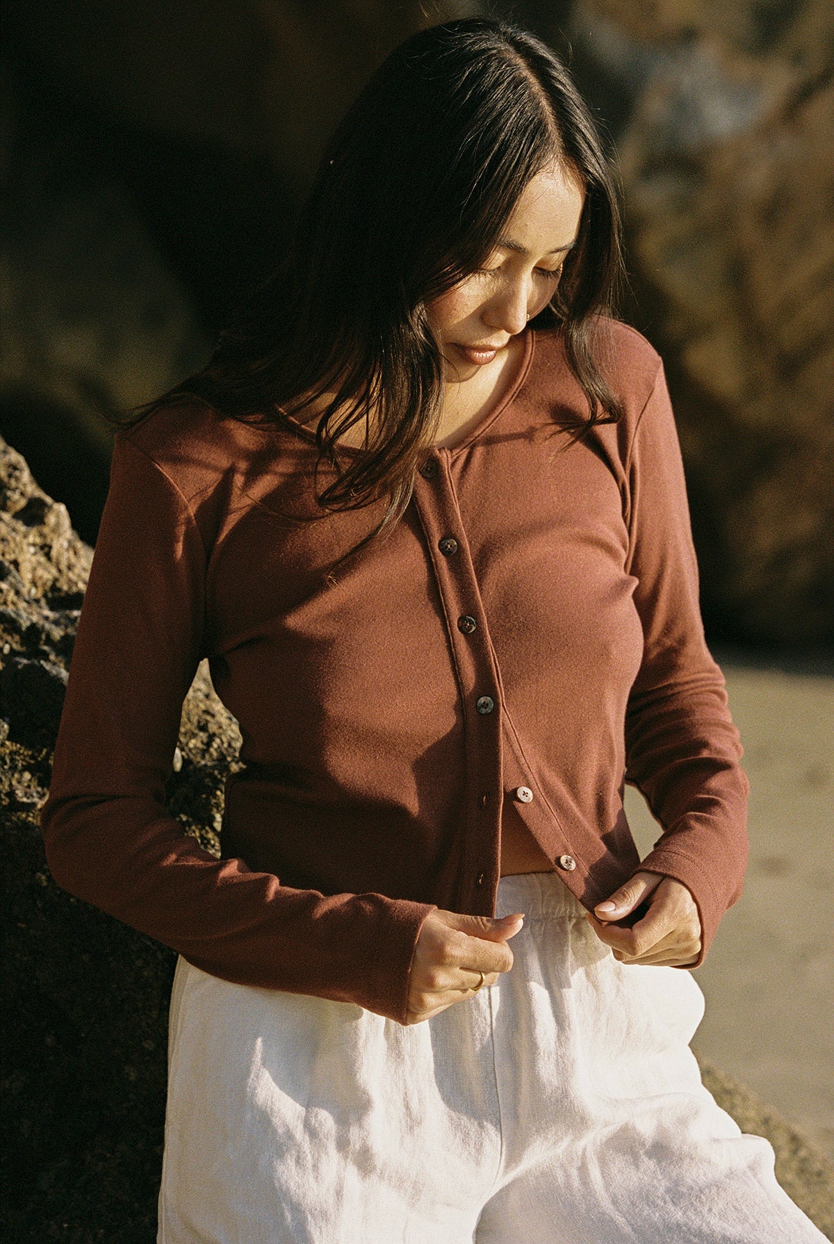 LA Relaxed - Organic Rib Cardigan | Mocha – Revival