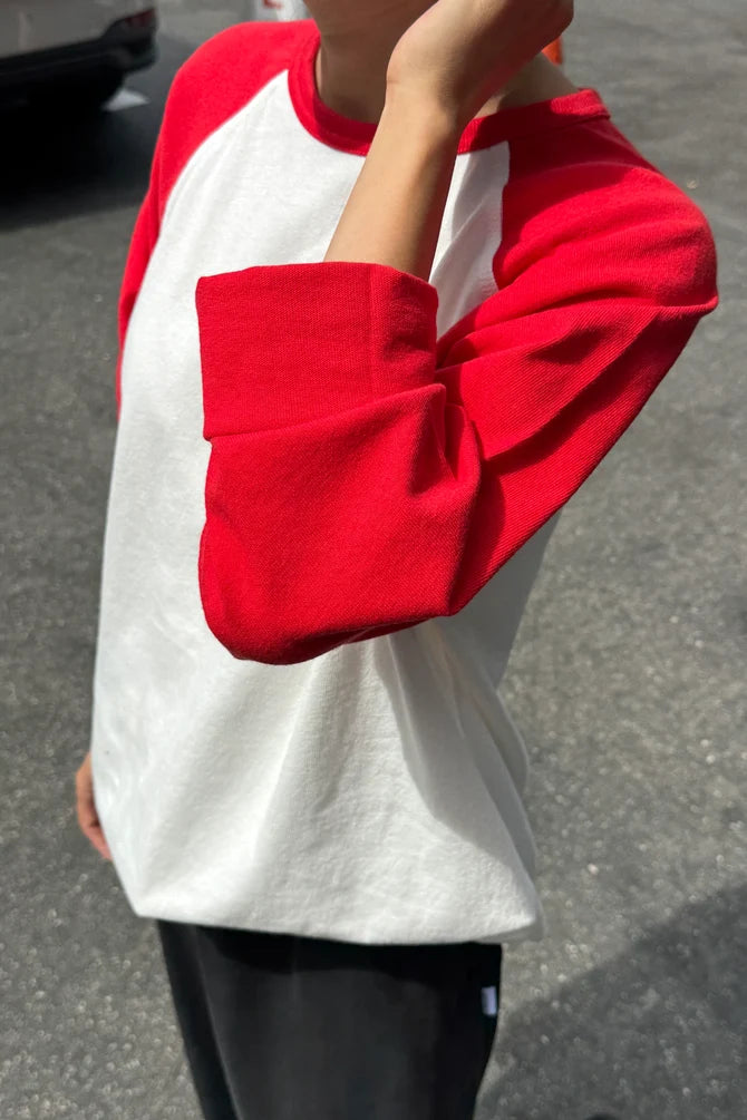 Le Bon Shoppe - Heavy Cotton Raglan Tee | White/Tomato
