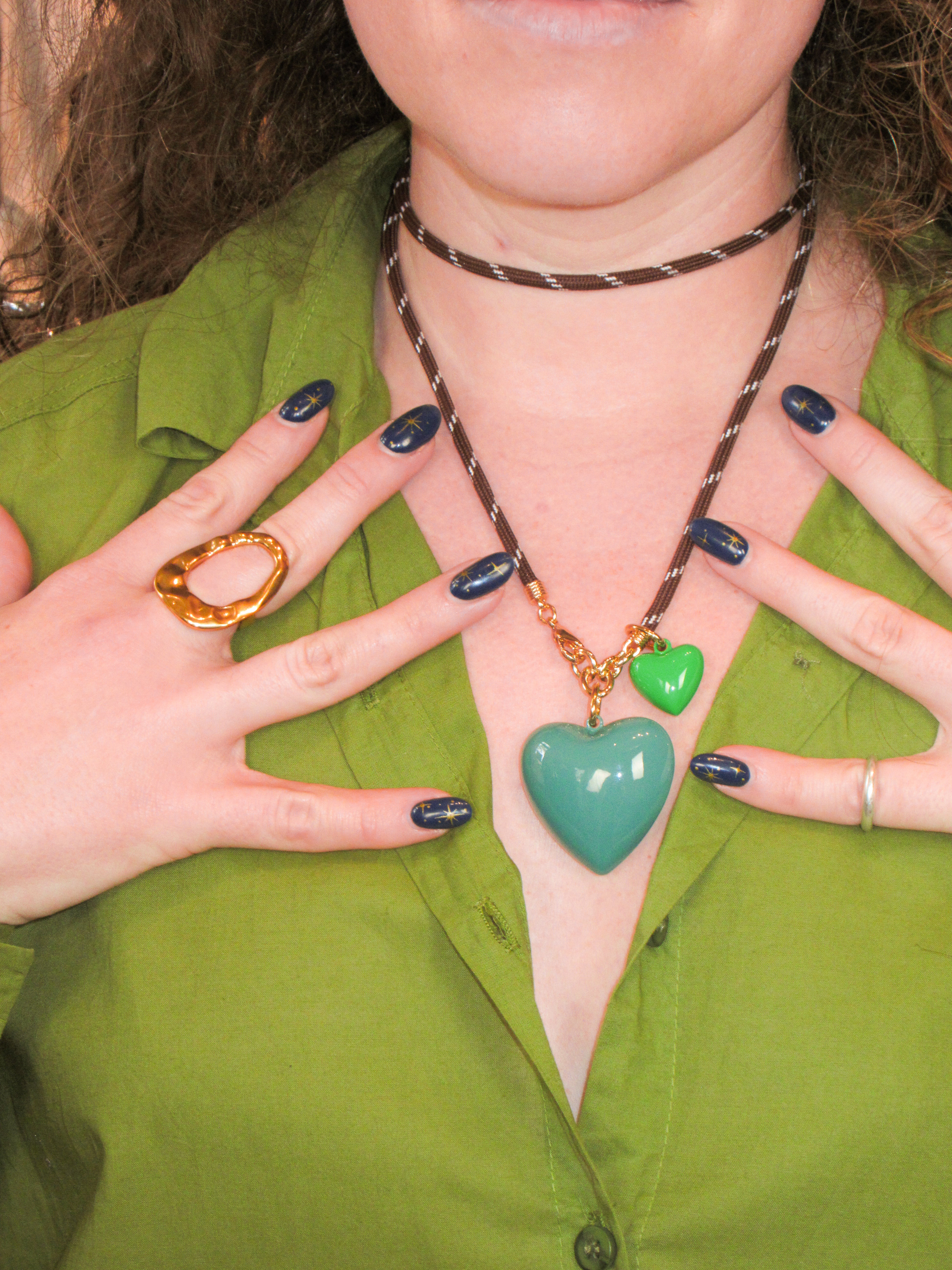 Roxanne Assouin Cord Necklace with Mini Puff and Puff Heart