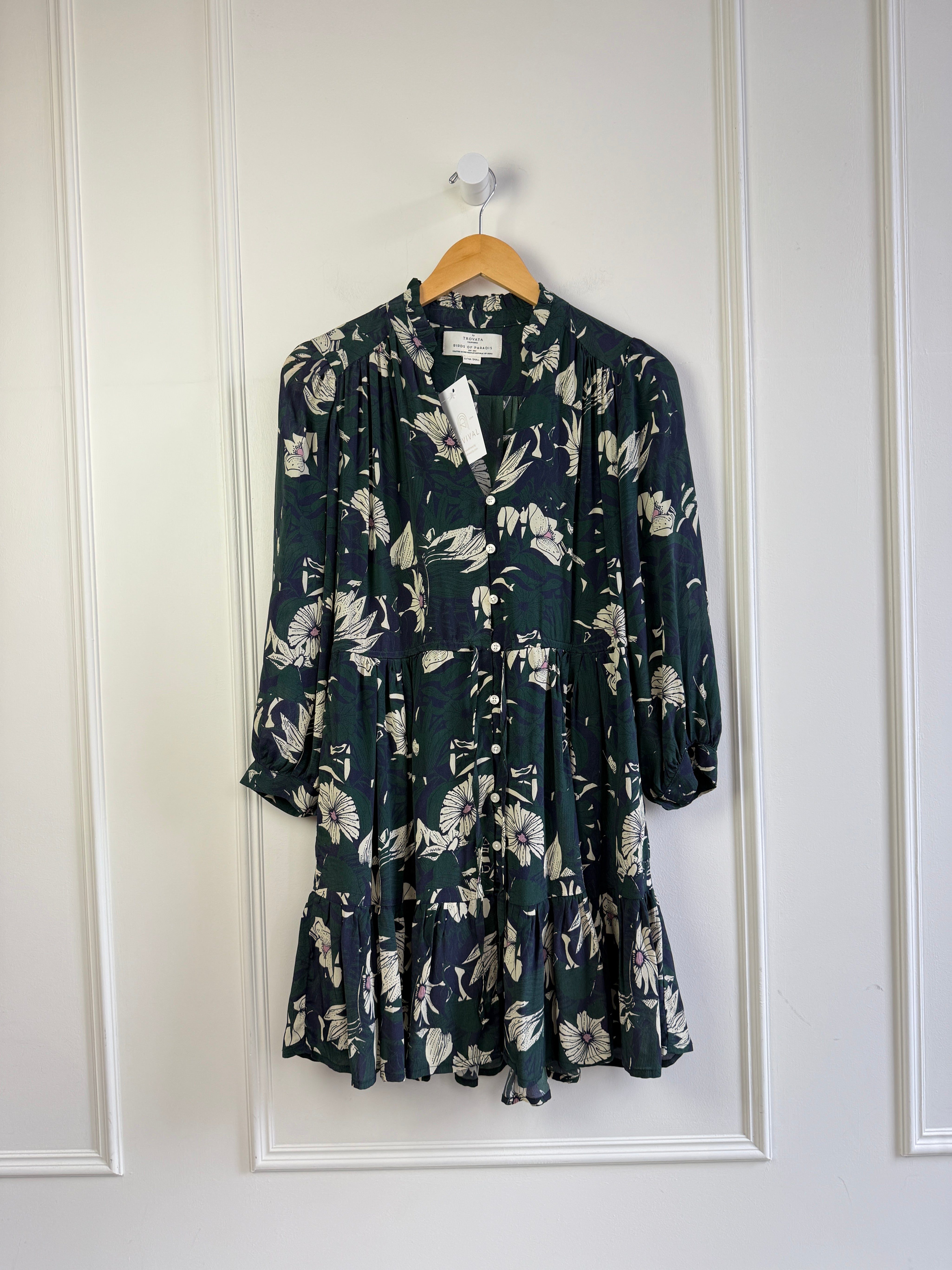Trovata Green & Navy Floral Dress (XS)