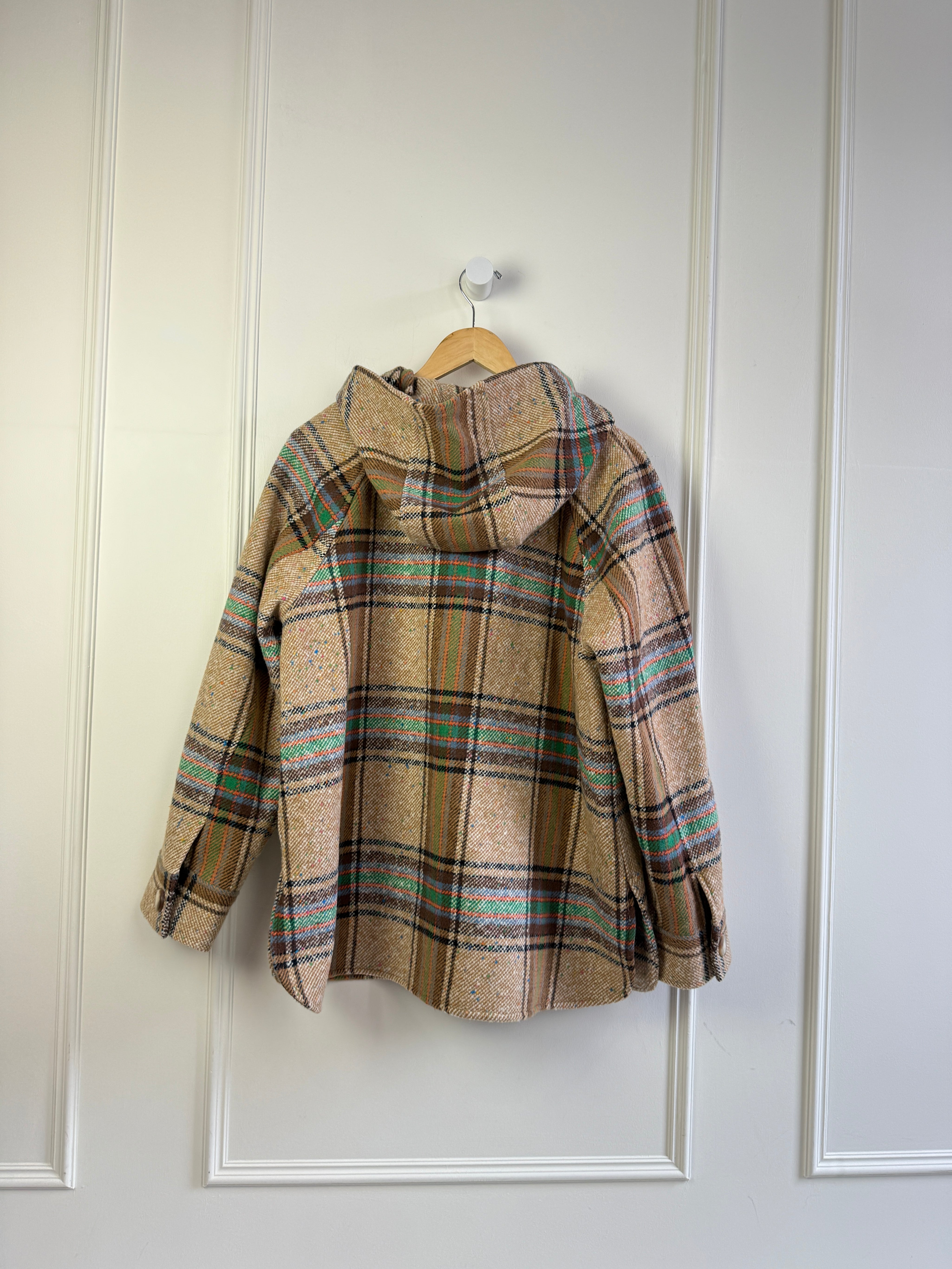 Sezane Plaid Hooded Coat (L)