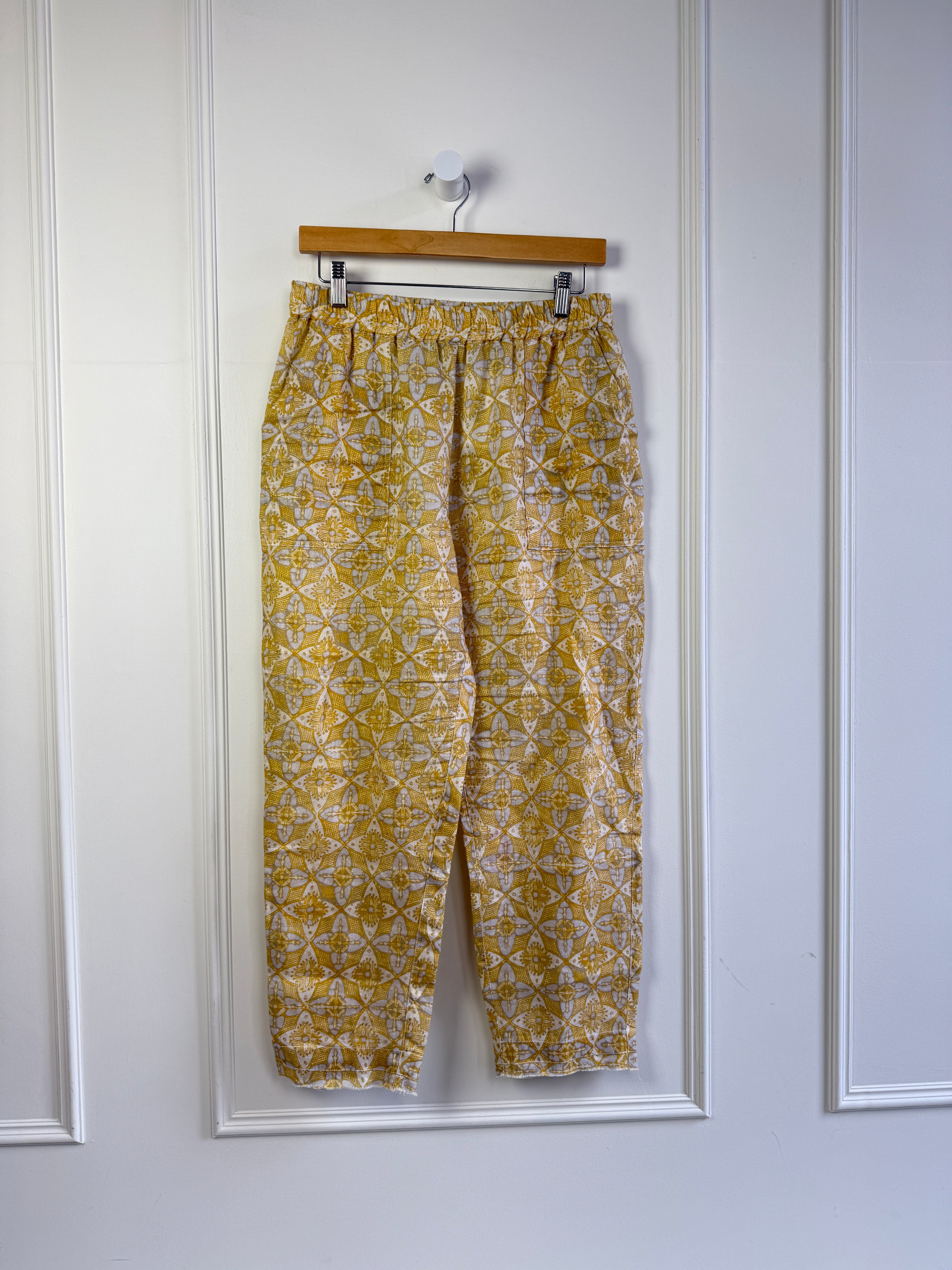 Raquel Allegra Yellow Pattern Linen Pants (S/M)
