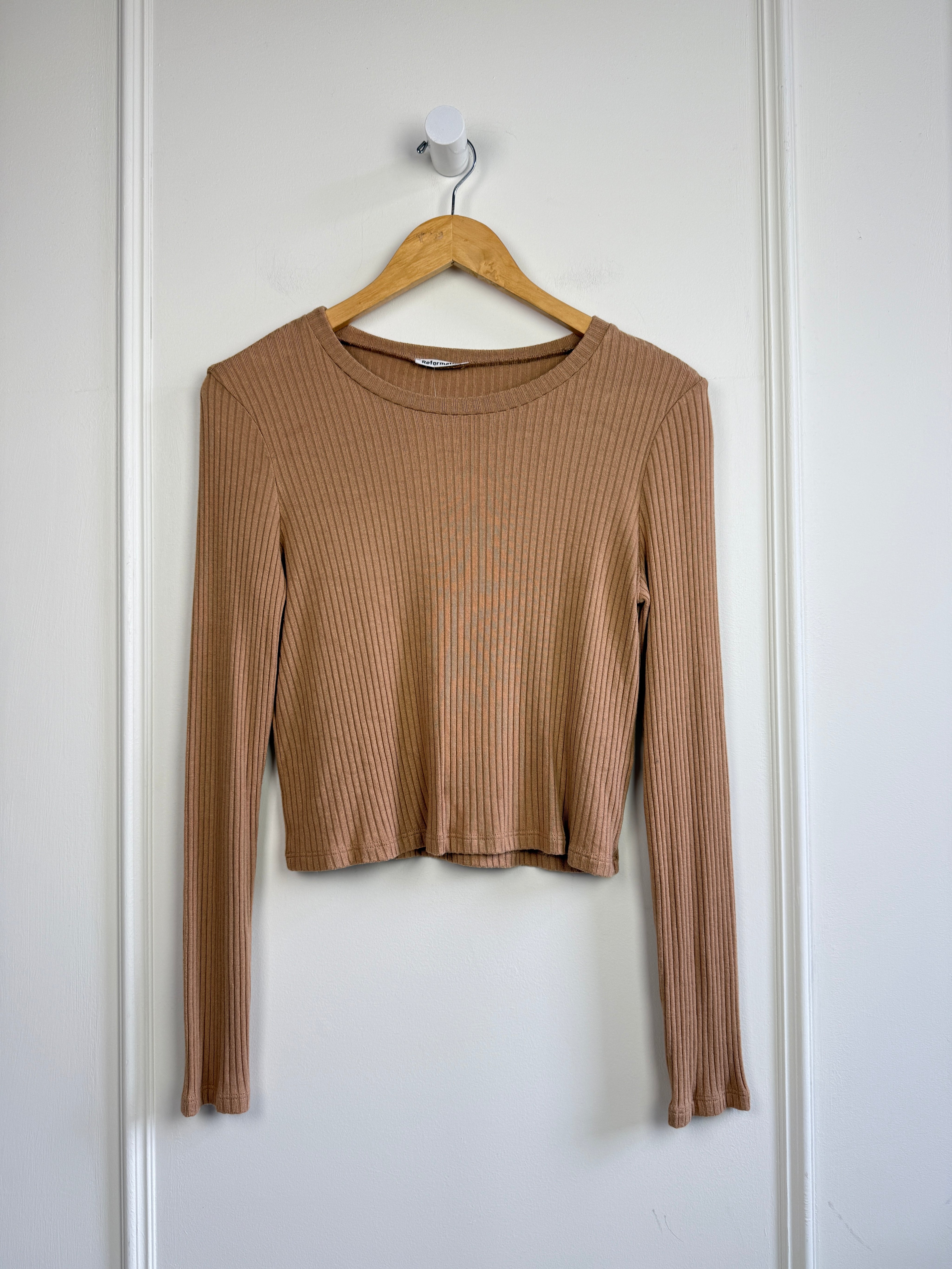 Reformation Tan Ribbed Tee (M)