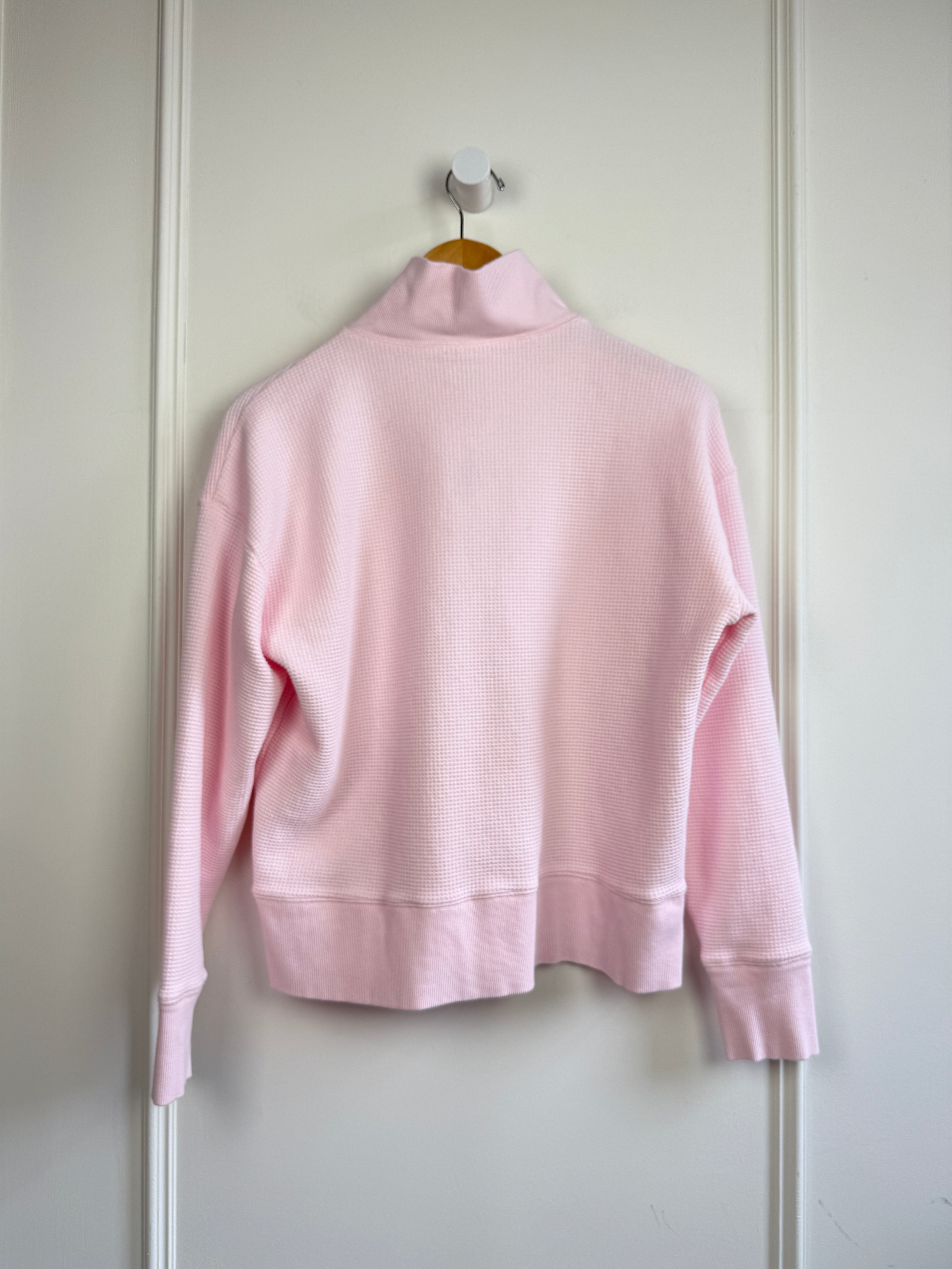 Negative Pink Button Up Mock Neck Sweatshirt (M)