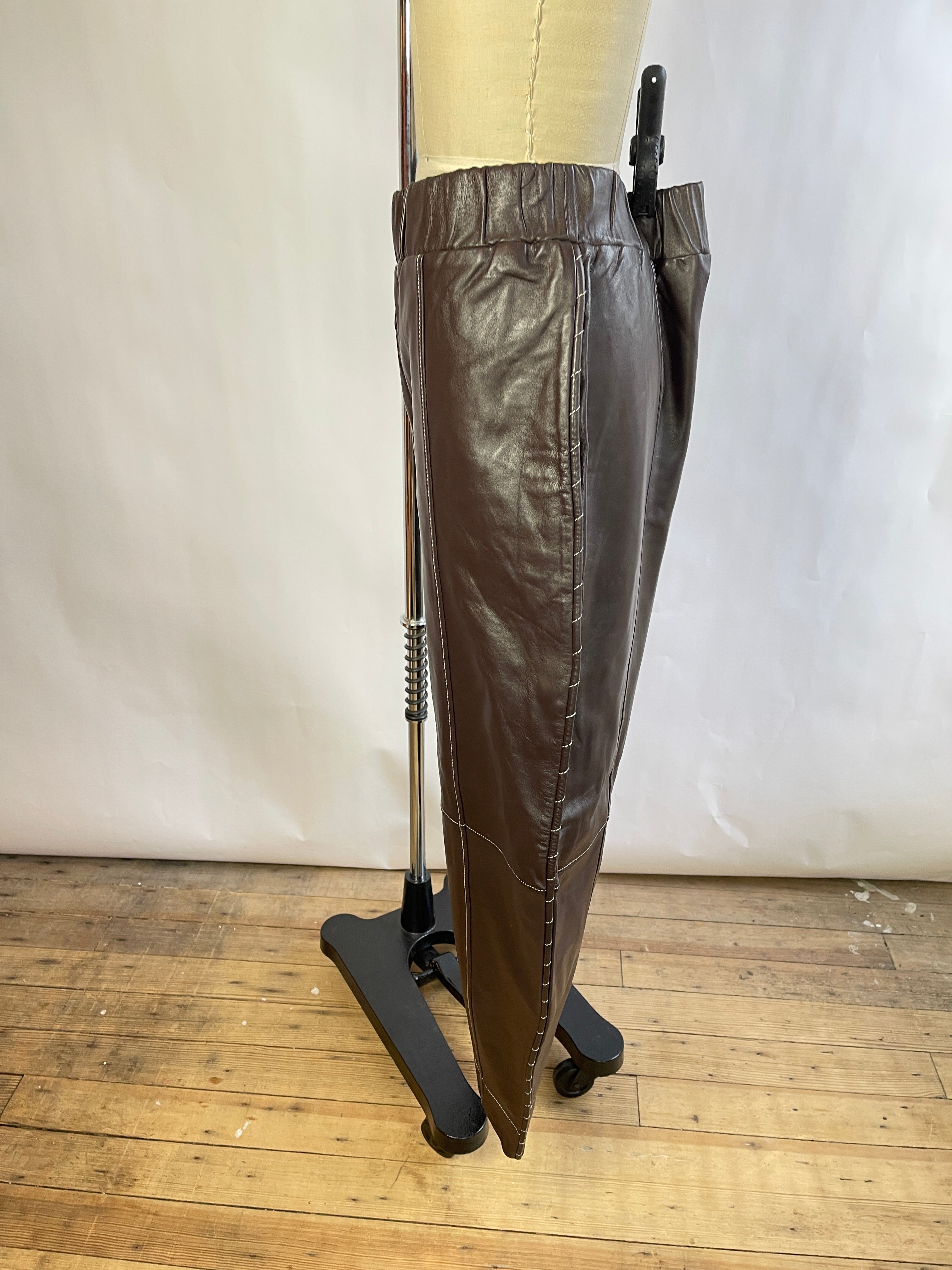 GANNI Wide Leg Lamb Leather Pants (M/L)