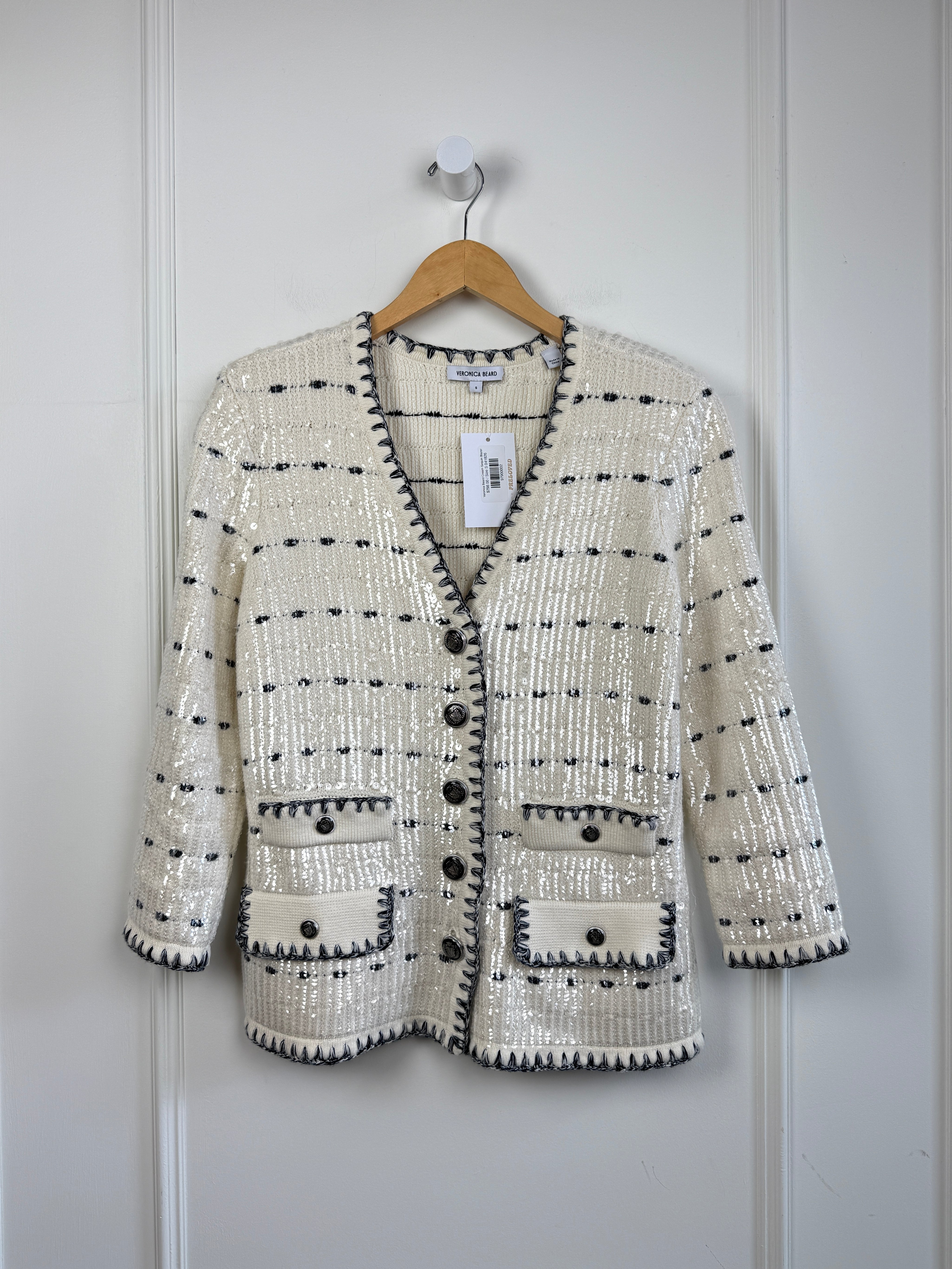 Veronica Beard Cream Sequin Cardigan (S)