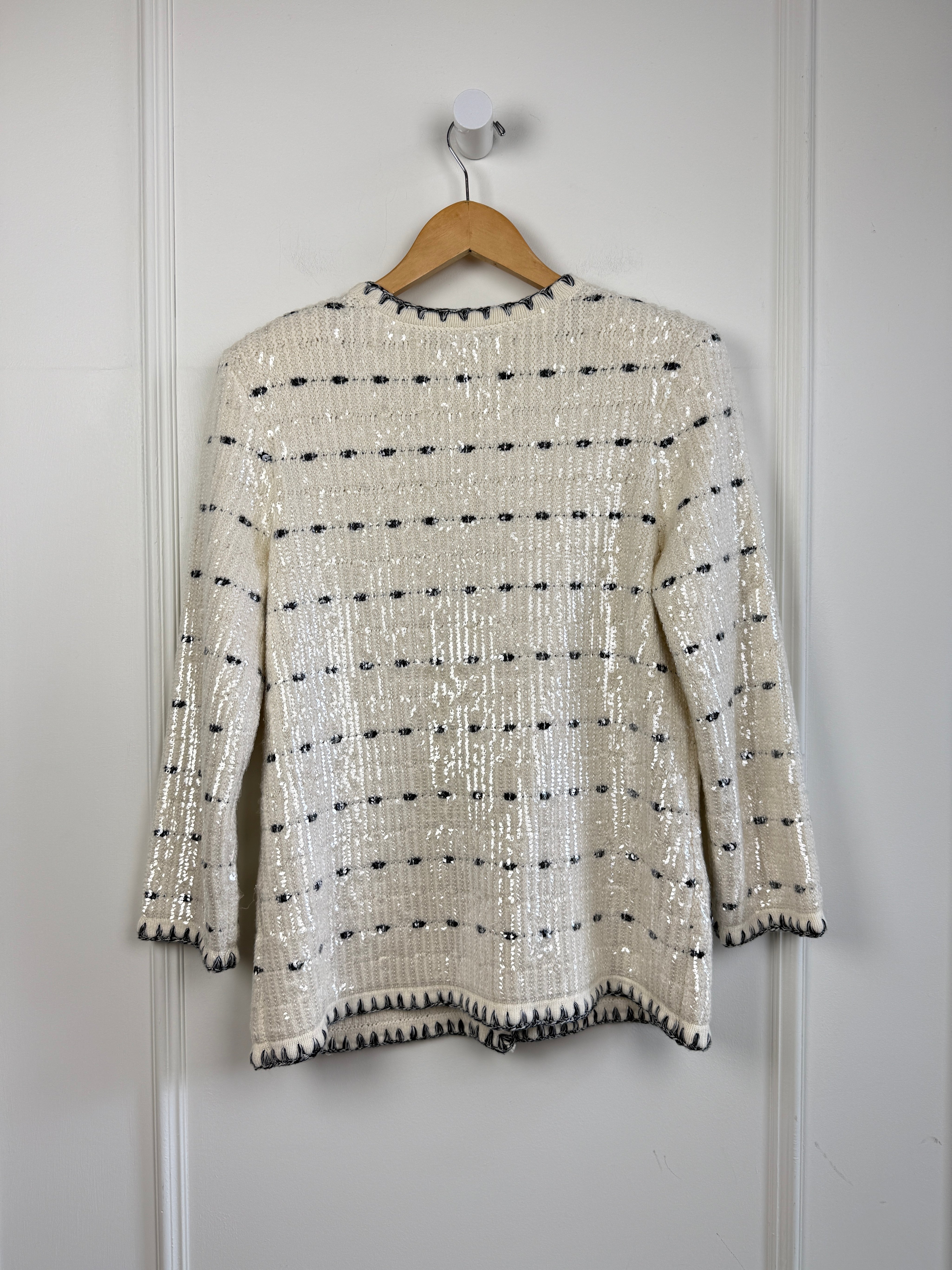 Veronica Beard Cream Sequin Cardigan (S)