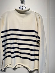 Frank & Eileen Cream Striped "Monterey" Rolled Funnel Neck Sweater (M)