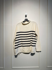 Frank & Eileen Cream Striped "Monterey" Rolled Funnel Neck Sweater (M)