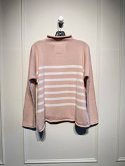 Frank & Eileen Pink Striped "Monterey" Rolled Funnel Neck Sweater (M)
