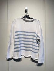 Frank & Eileen White Striped "Monterey" Rolled Funnel Neck Sweater (M)