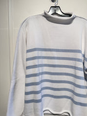 Frank & Eileen White Striped "Monterey" Rolled Funnel Neck Sweater (M)