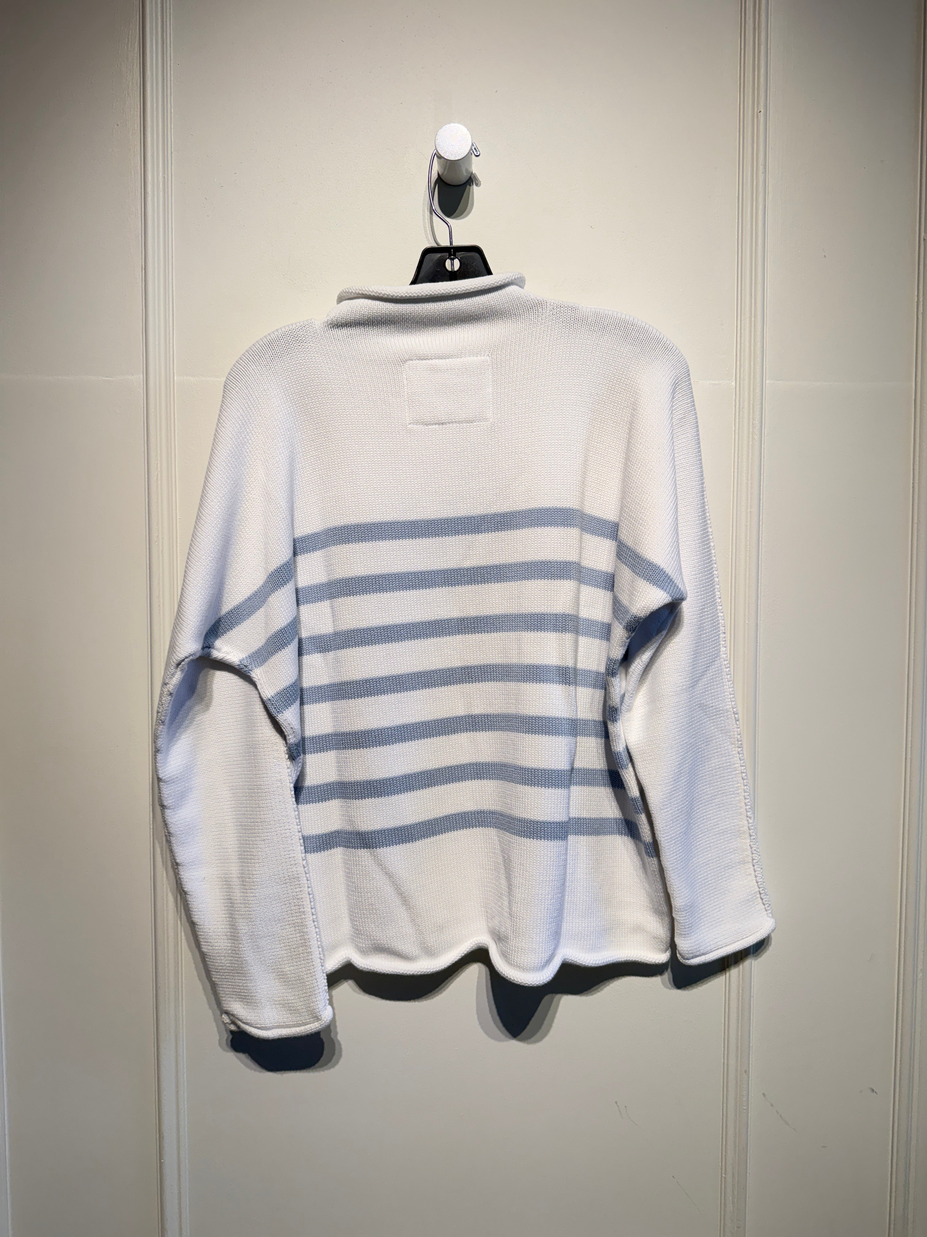 Frank & Eileen White Striped "Monterey" Rolled Funnel Neck Sweater (M)