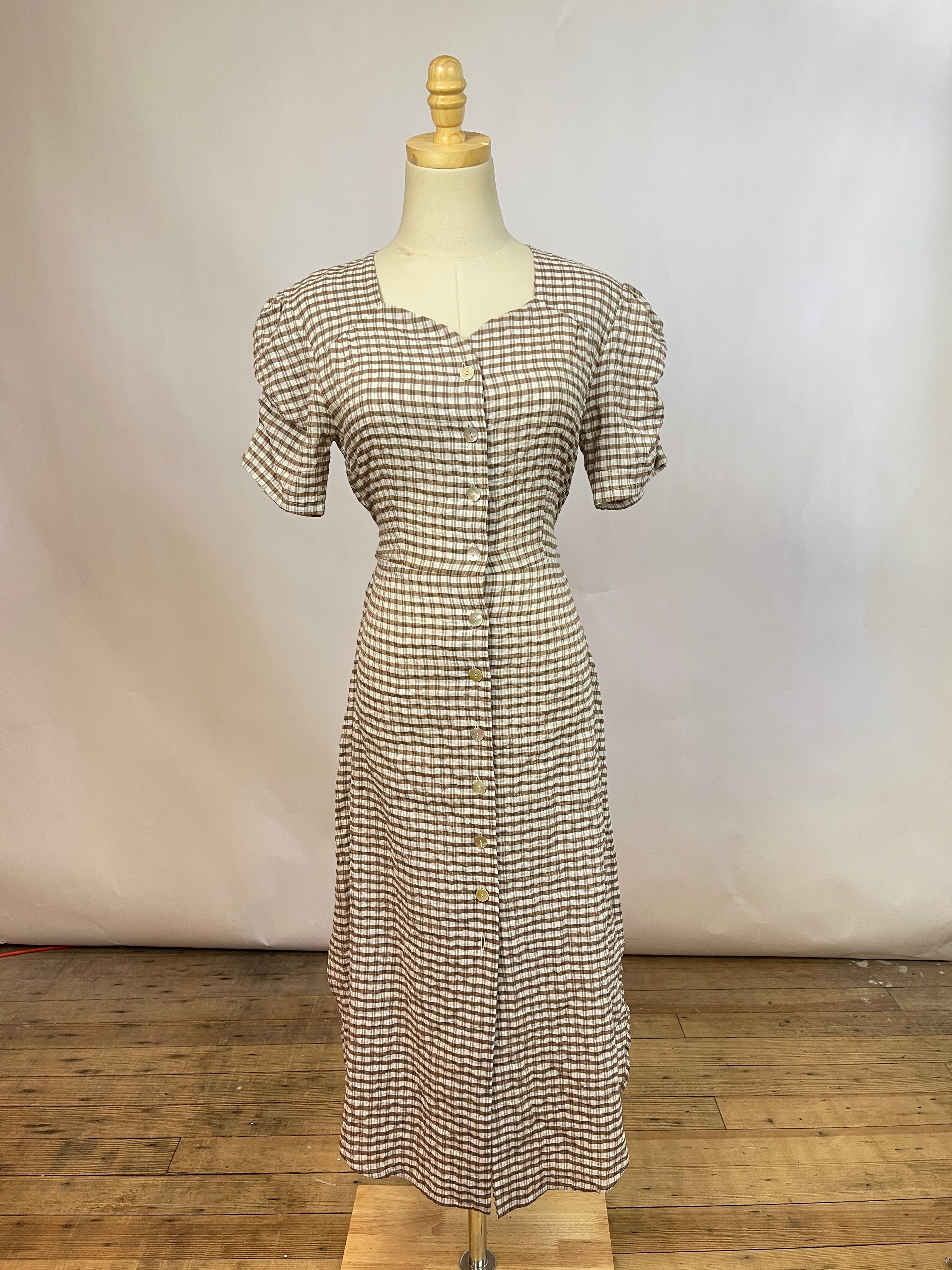 Belieze Brown Gingham Midi Dress (M)