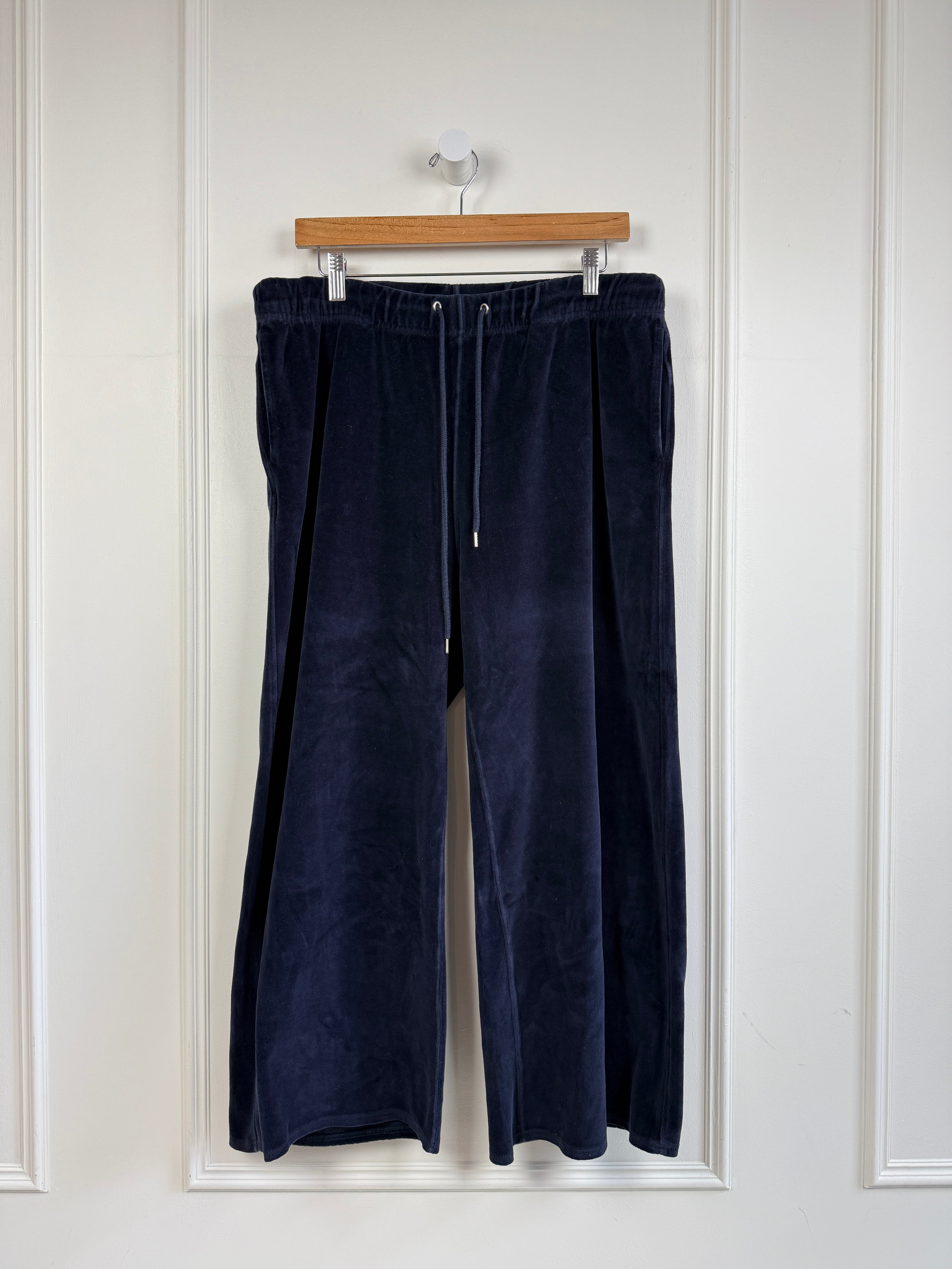 Nili Lotan Navy Velour Wide Leg Pants (XL)