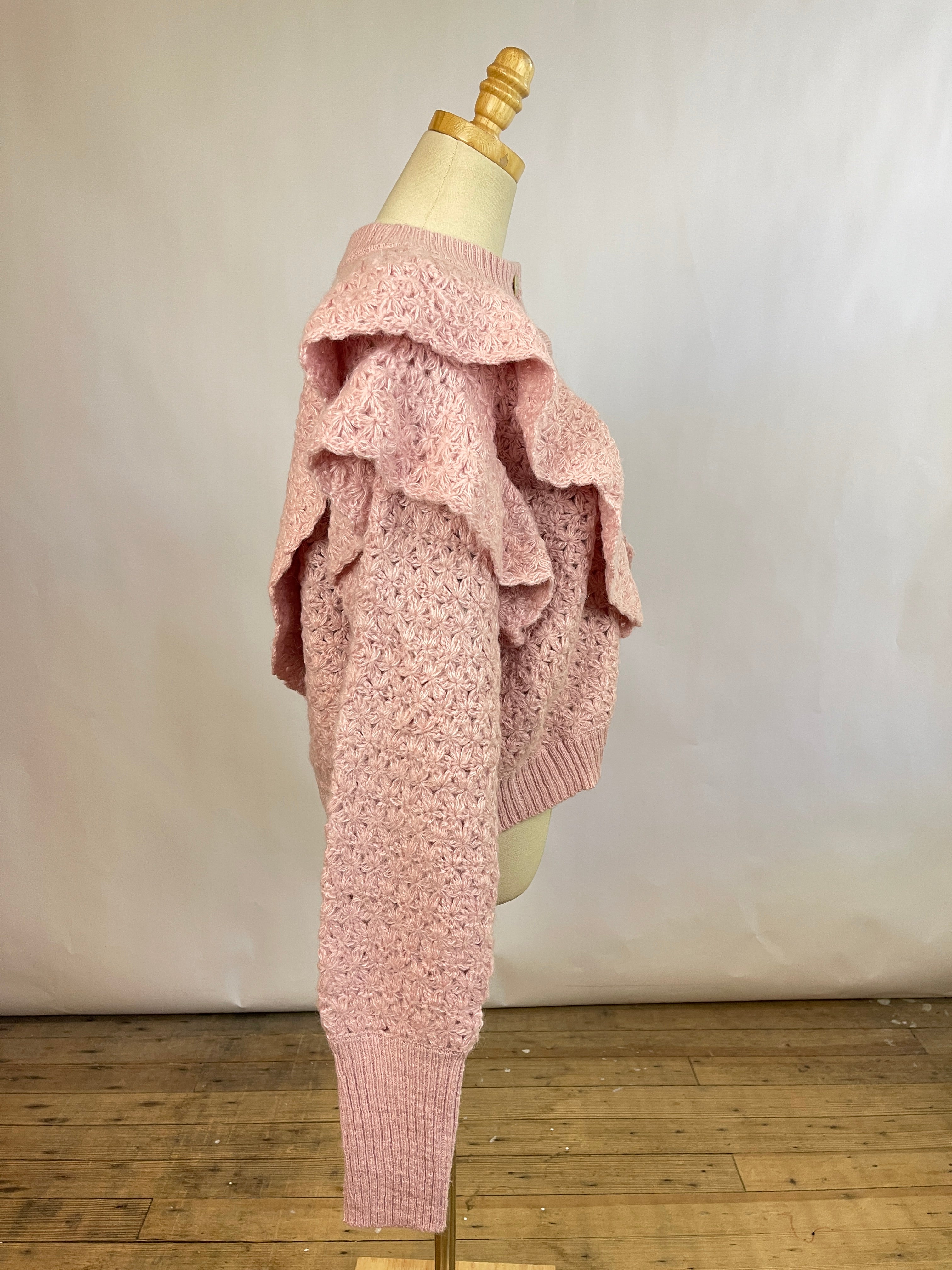 Farm Rio Pink Flower Texture Knit Cardigan (XL)