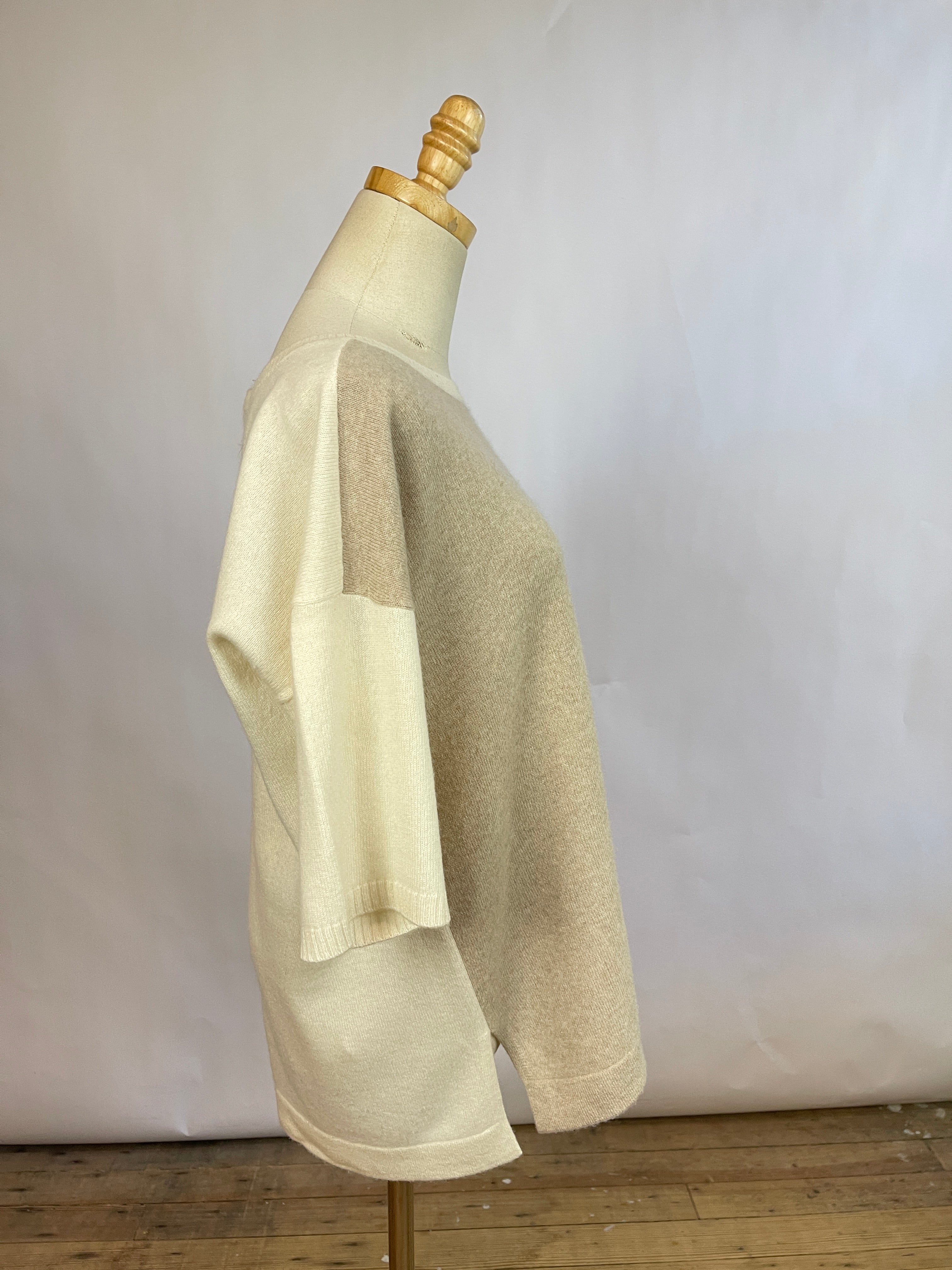 White + Warren Color Block Cashmere Top (L)