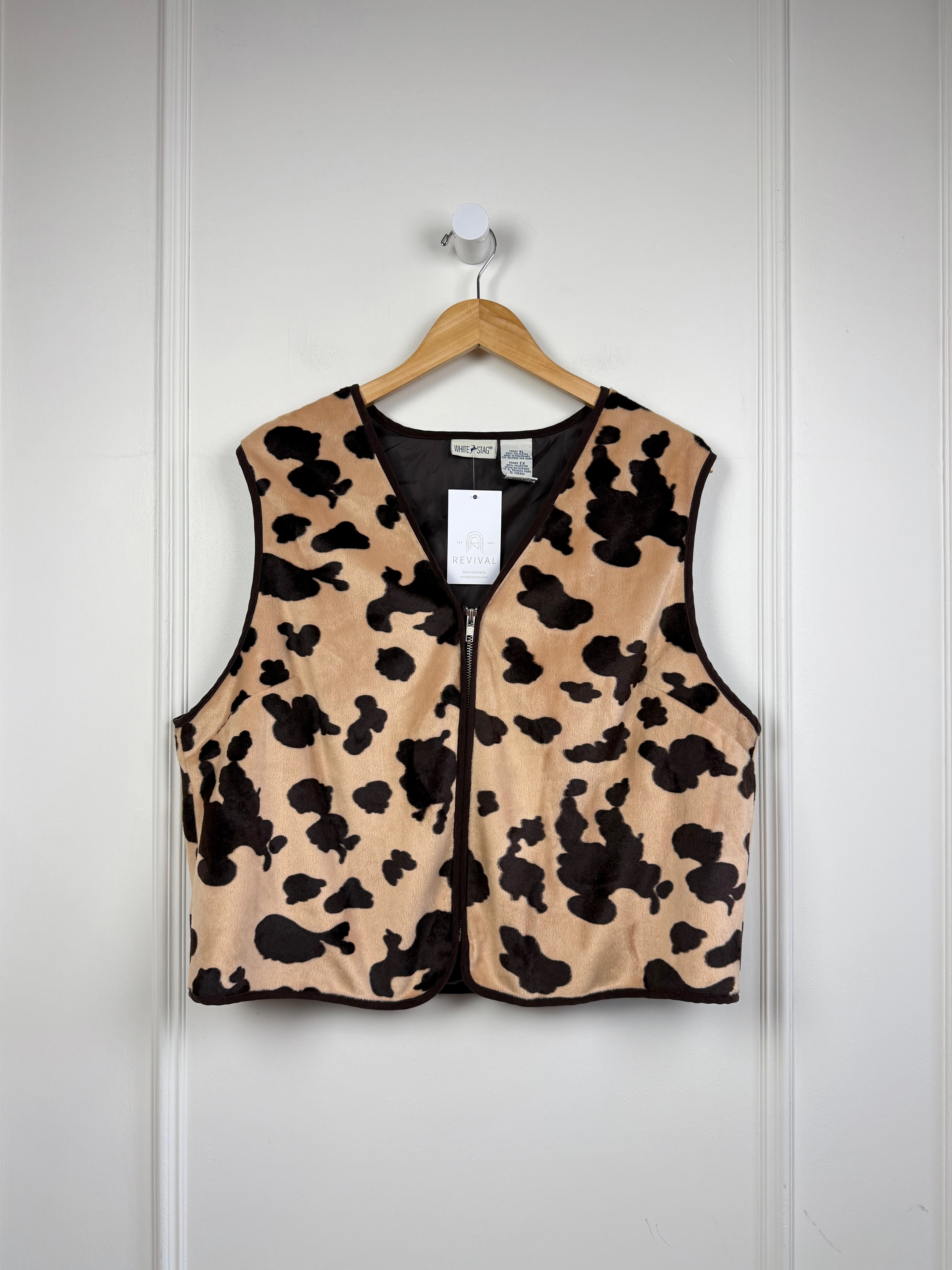 Vintage White Stag Cow Print Vest (XL)