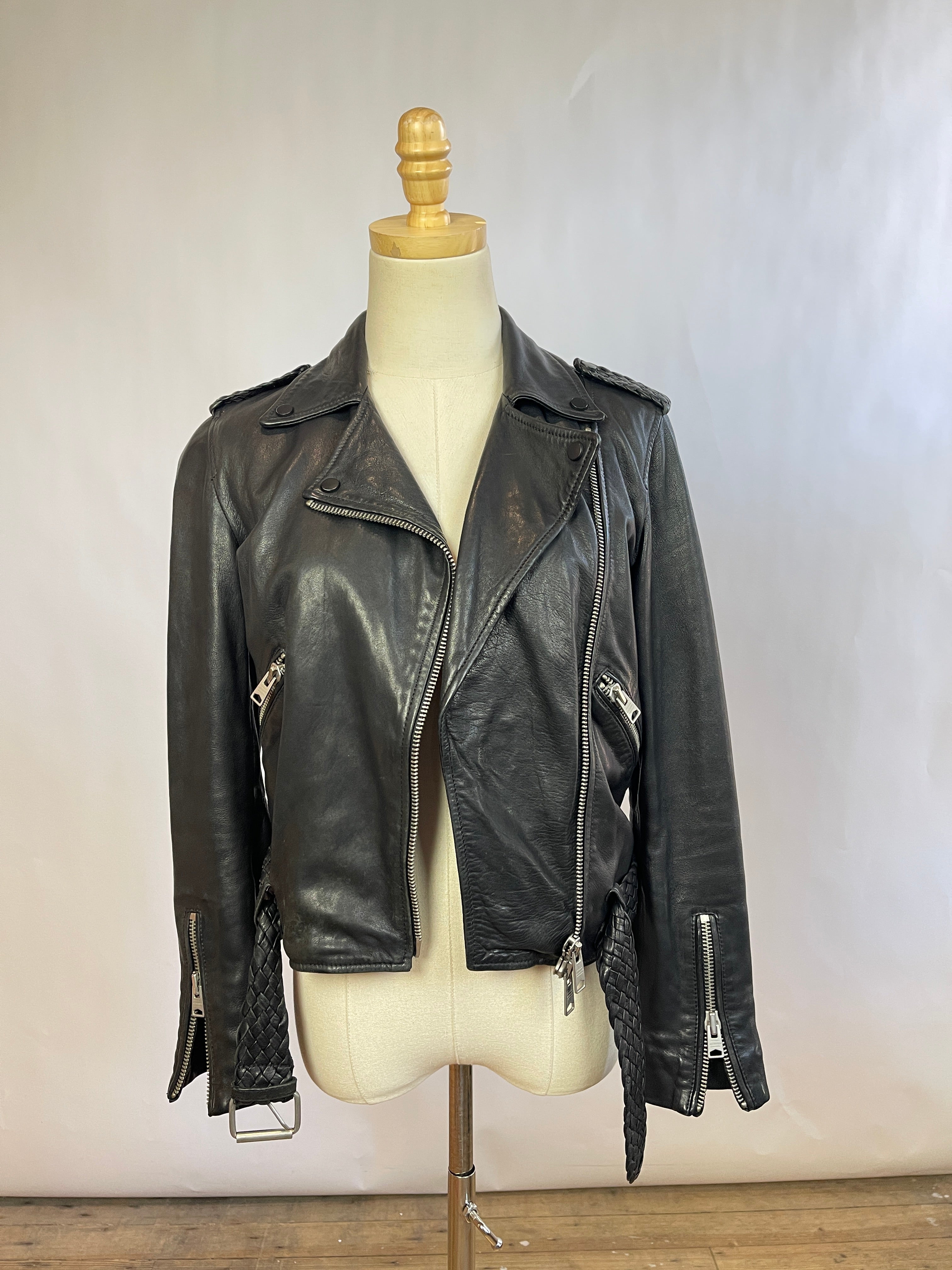 All Saints Cropped Leather Jacket (XS/0)