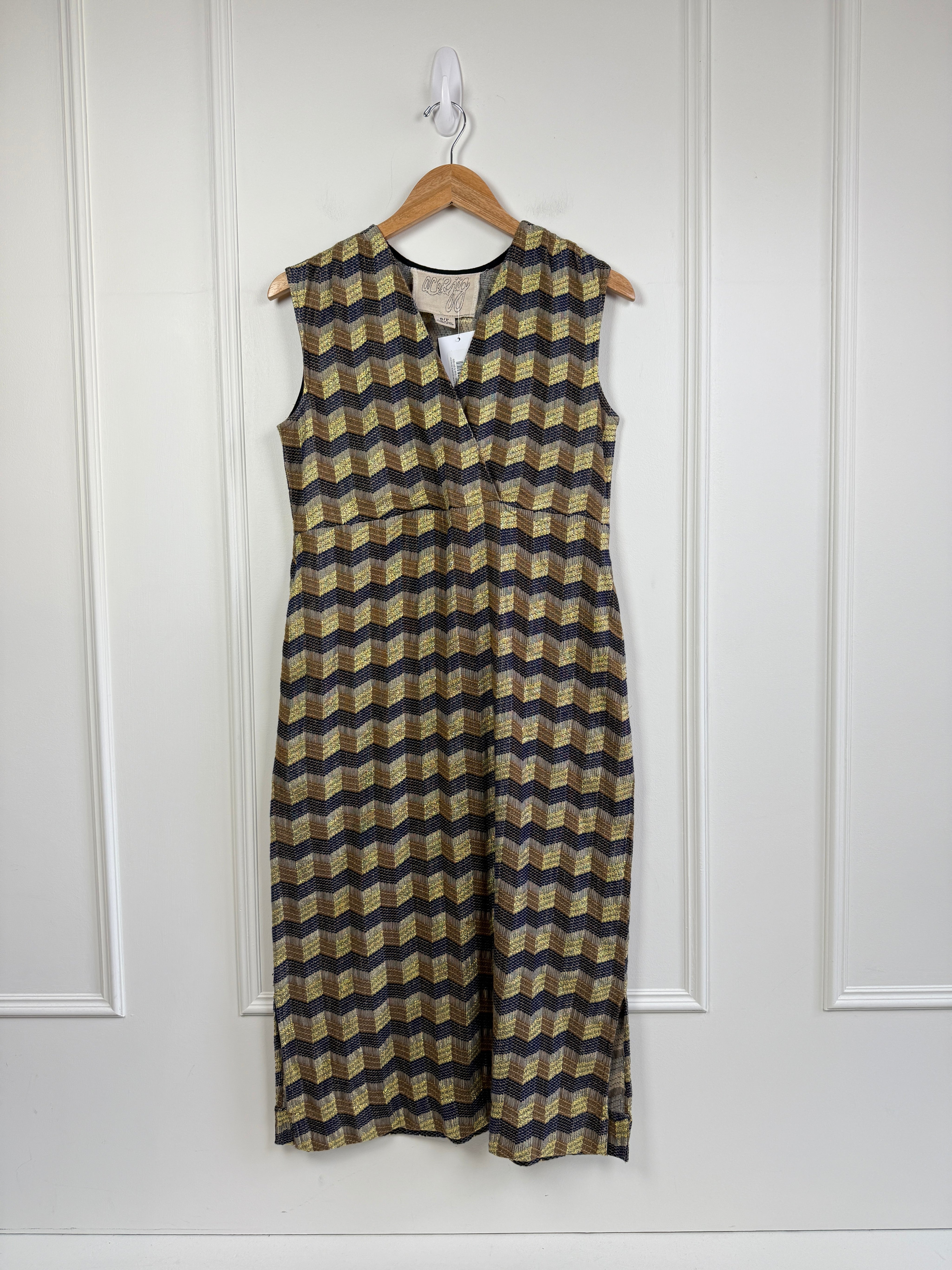 Ace & Jig Brown Navy Gold Zig Zag Midi Dress (S)