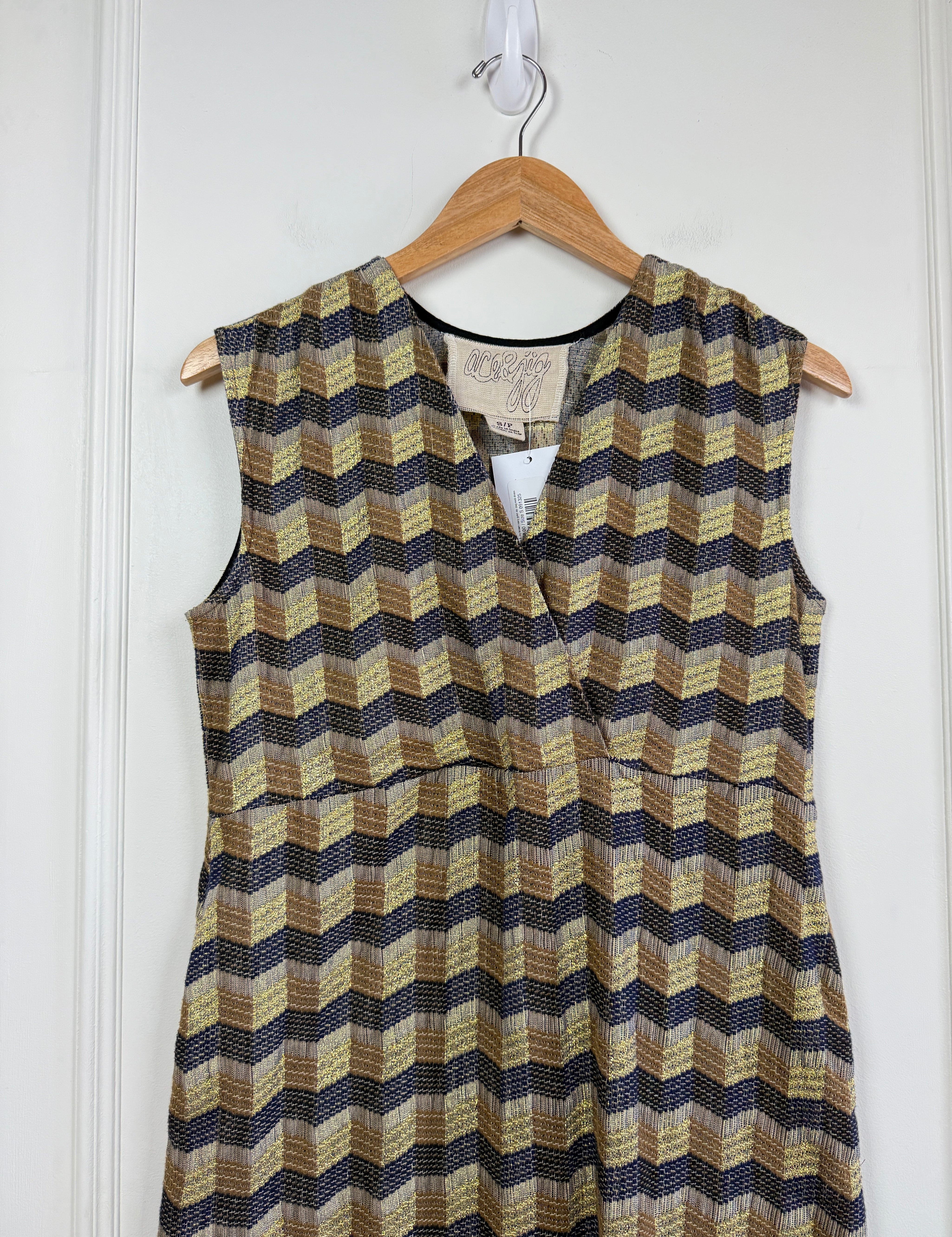 Ace & Jig Brown Navy Gold Zig Zag Midi Dress (S) Ace & Jig Brown Navy Gold Zig Zag Midi Dress (S)