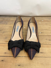 Prada Plaid Bow Heels (37.5)