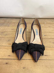 Prada Plaid Bow Heels (37.5)