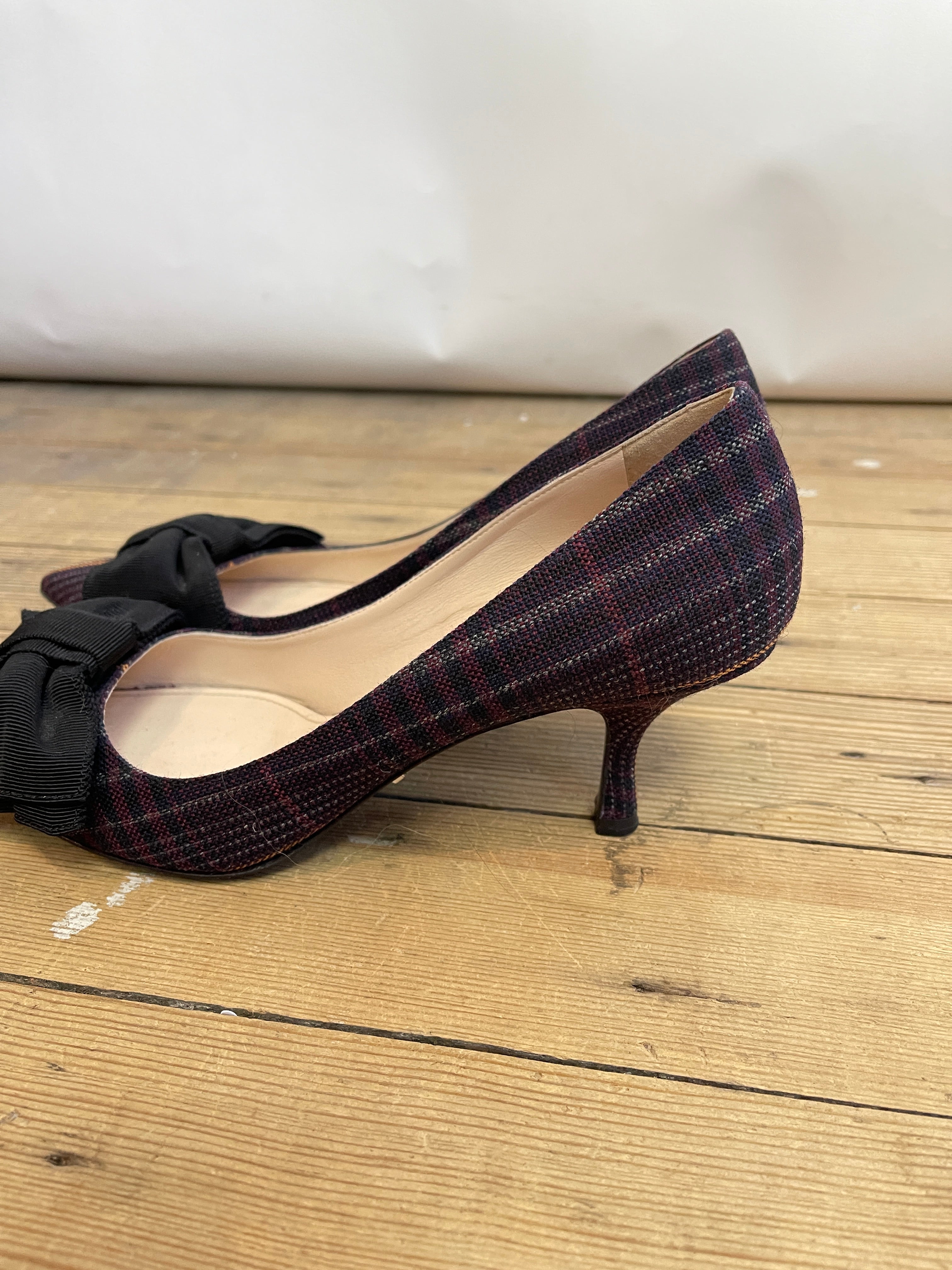 Prada Plaid Bow Heels (37.5)