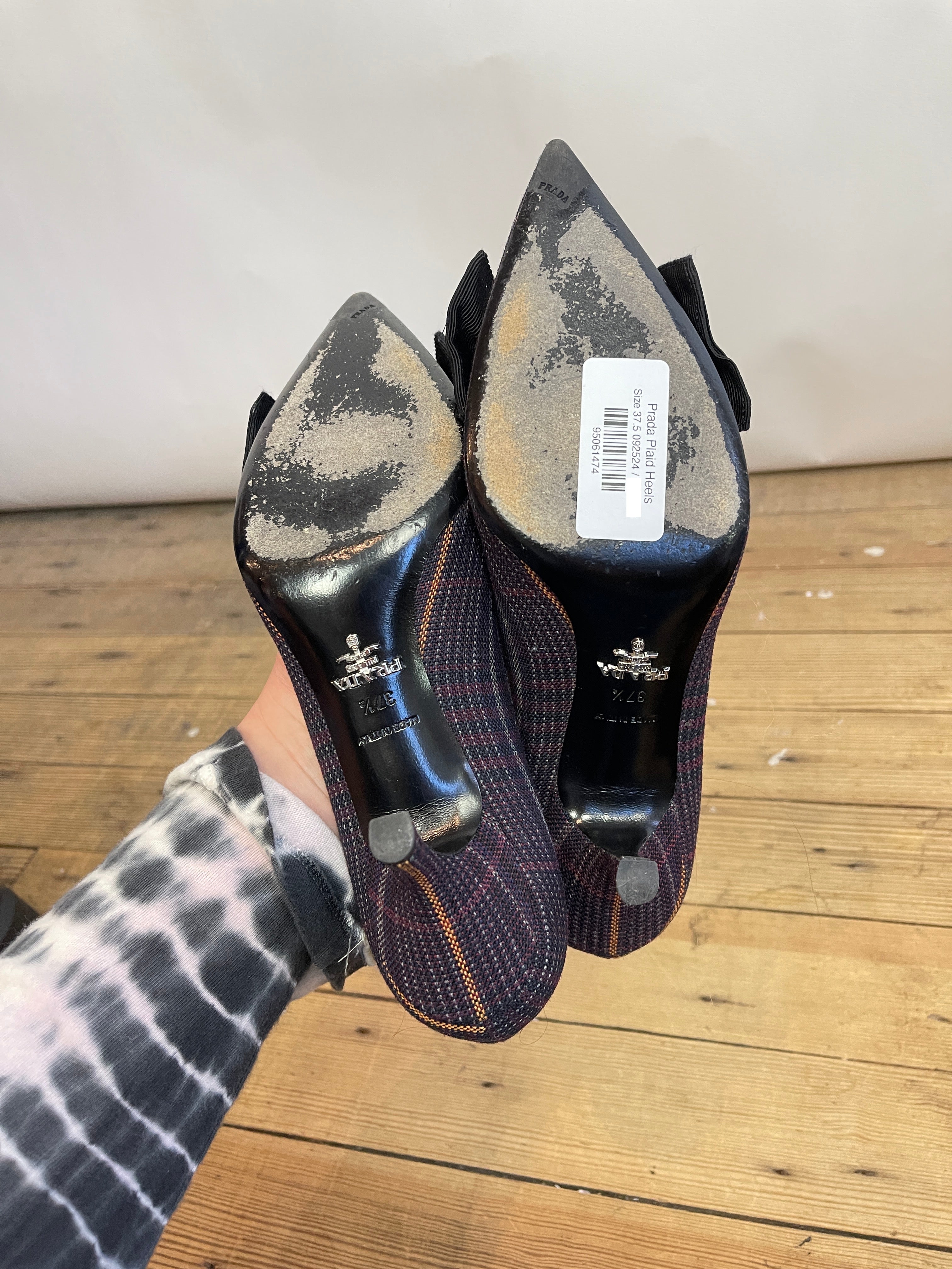 Prada Plaid Bow Heels (37.5)