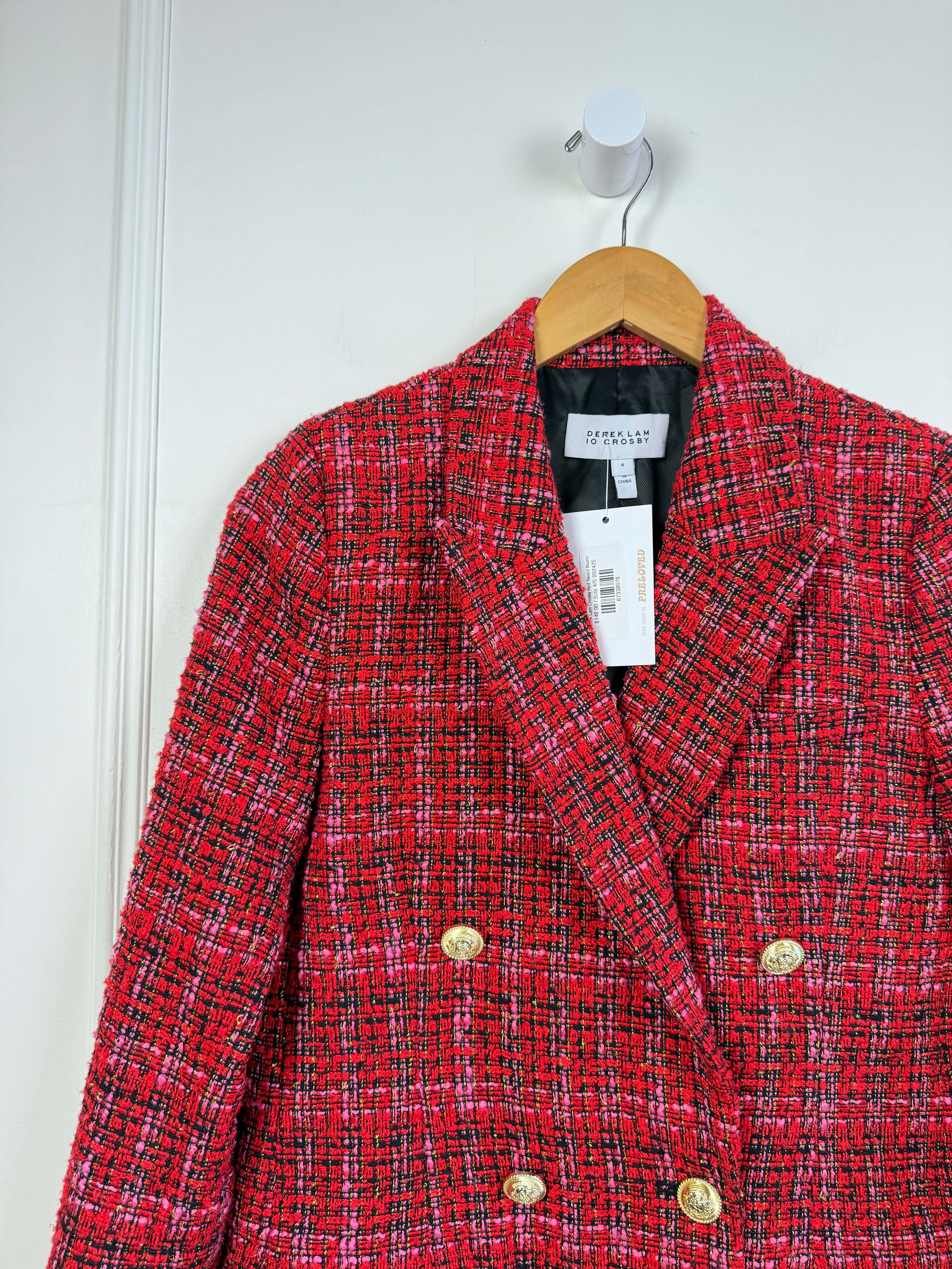 Derek Lam Crosby Red Tweed Blazer (4/S)