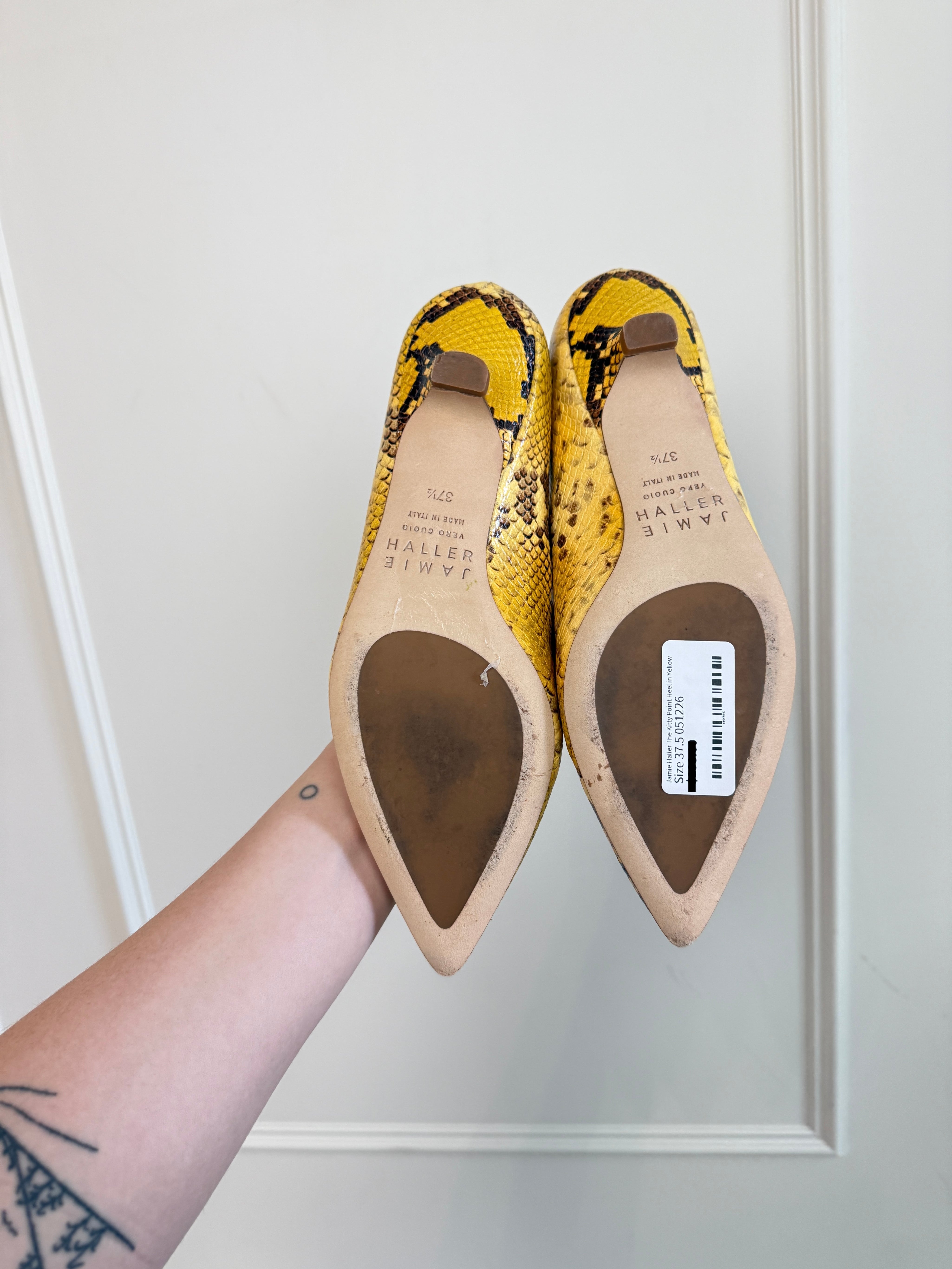 Jamie Haller "The Kitty Point Heel" in Yellow Snake (37.5)