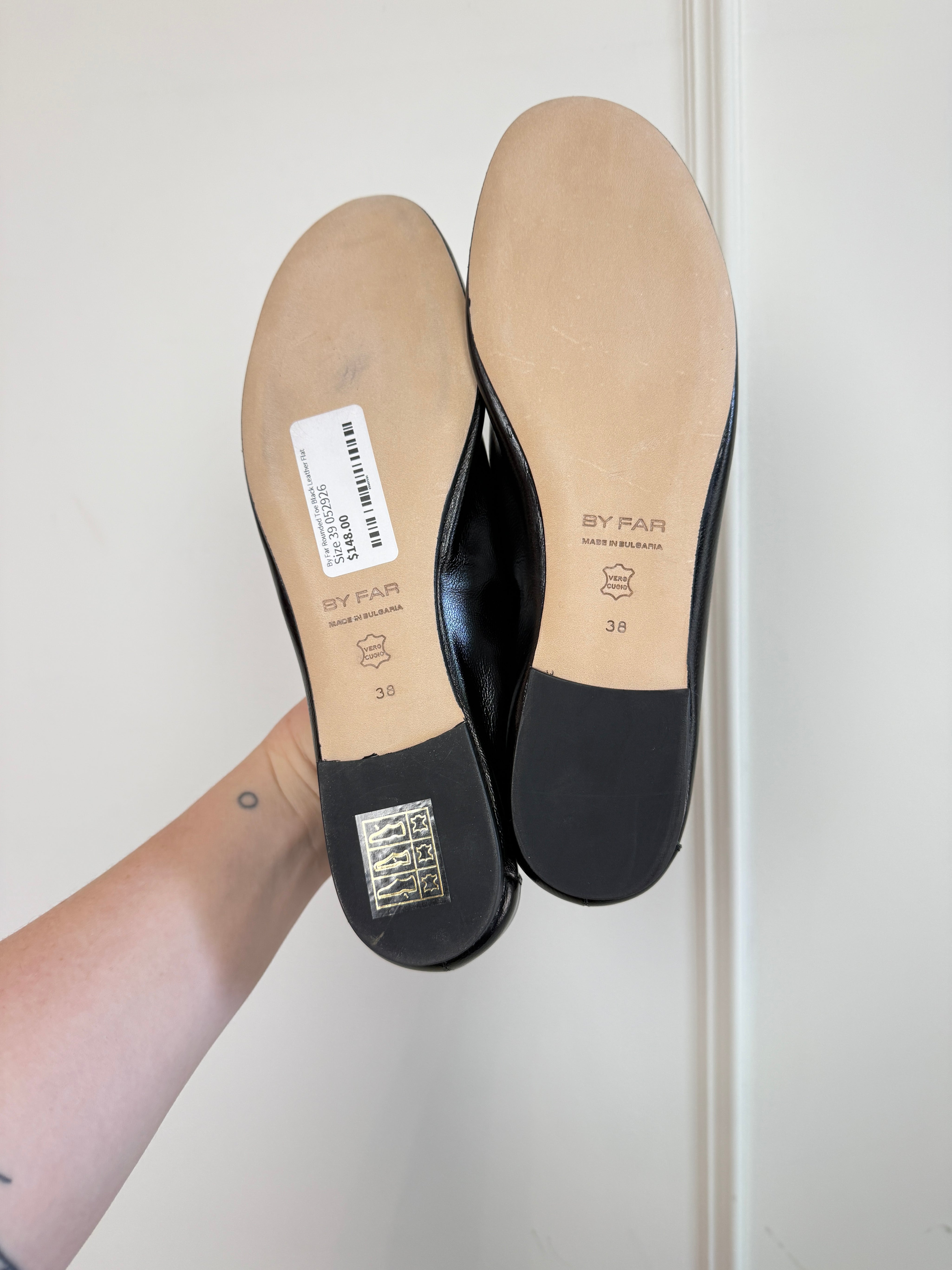 By Far Prudence Black Creased Leather Ballet Flat (38)