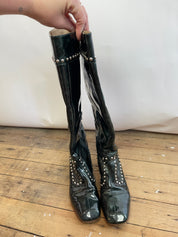 Maryam Nassir Zadeh Green Kiki Studded Patent Knee Boot (39)